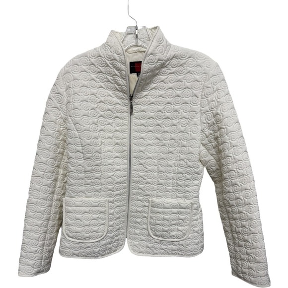 Gallery Jackets & Blazers - Gallery White Quilted Puffer Style Lightweight Jacket Rose Print Size medium